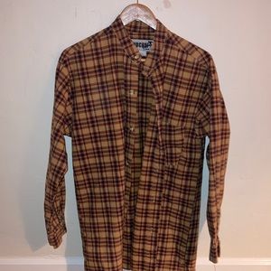 🏈🪵 Collarless Vintage Handcraft Jeans by REM Size  Medium Shirt Flannel 🔨🧶